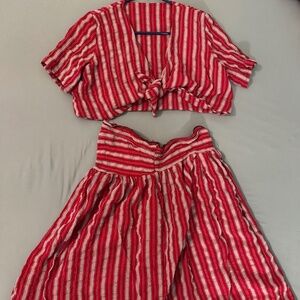 Large-XL Vintage Style Red Summer Fit Skirt & Top